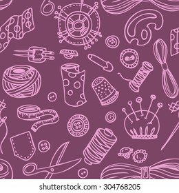 Seamless vector doodle sewing and needlework pattern