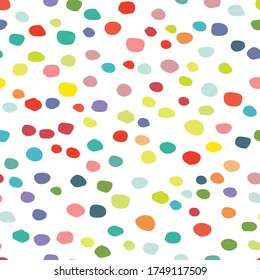 Seamless Vector Dot. Abstract Ink Dot Pattern. Rainbow Pattern Baby Effect. Small Happy Color Background. Red Random Explosion Drawn. Polka Dot. Abstract Holiday Spot. Yellow Random Spot Polkadot.