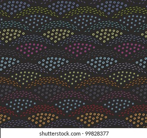 Seamless vector dots pattern on dark background, japanese style