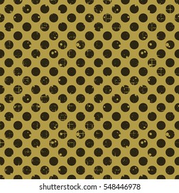 Seamless vector dotted pattern. Brown geometric background with circles. Grunge texture with attrition, cracks and ambrosia. Old style vintage design. Graphic illustration..