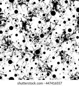 Seamless vector dotted pattern. Creative geometric black and white background with dots. Grunge texture with attrition, cracks and ambrosia. Old style vintage design. Graphic illustration.  