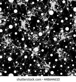 Seamless vector dotted pattern. Creative geometric black and white background with dots. Grunge texture with attrition, cracks and ambrosia. Old style vintage design. Graphic illustration.  