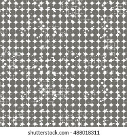 Seamless vector dotted pattern. Creative geometric grey background with circles. Grunge texture with attrition, cracks and ambrosia. Old style vintage design. Graphic illustration.  