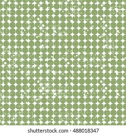 Seamless vector dotted pattern. Creative geometric green background with circles. Grunge texture with attrition, cracks and ambrosia. Old style vintage design. Graphic illustration.  