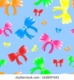 seamless vector drawing of bows on a blue background