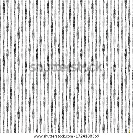 Seamless vector drawing of doodles in monochrome. Textile pattern, thread weaving. Regular bar background.