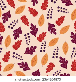 Seamless vector drawing with leaves. Autumn leaves background, design to print on textile, fabric, wallpaper, wrapping paper, greeting cards. Mid-Autumn Celebration.