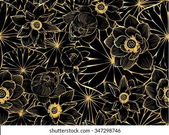 Seamless vector drawing lotus for background and text