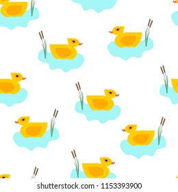 Seamless vector duck in blue water pattern for wrapping, craft, fabric, textile