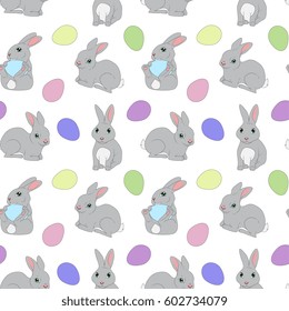 Seamless Vector Easter Bunny And Eggs Pattern