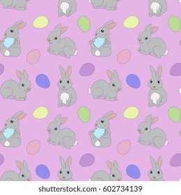 Seamless Vector Easter Bunny And Eggs Pattern
