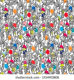 Seamless vector easter bunny pattern. Rabbit and eggs endless background. EPS 10.