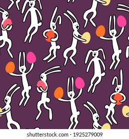 Seamless vector easter bunny pattern. Rabbit and eggs endless background. EPS 10.