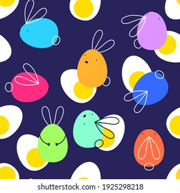 Seamless vector easter bunny pattern. Rabbit and eggs endless background. EPS 10