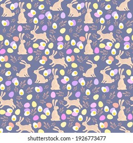 Seamless vector easter bunny pattern. Rabbit and eggs endless background. EPS 10