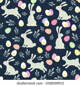 Seamless vector easter bunny pattern. Rabbit and eggs endless background. EPS 10