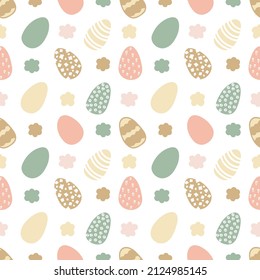 Seamless vector Easter pattern with eggs, hand drawn, white background