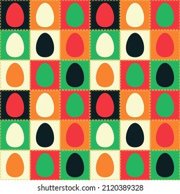 Seamless vector Easter pattern in patchwork style. Square mosaic with eggs. Festive design for wrapping or textile. 