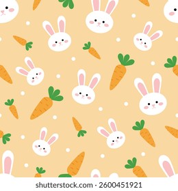 Seamless vector Easter pattern with white rabbit and carrots