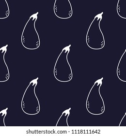 Seamless Vector Eggplant Pattern. Hand Drawn Cute Print