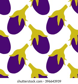 Seamless vector eggplant pattern. White background.