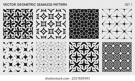 Seamless vector elegant abstract geometric pattern for various design, Black and white rhythmic repeating texture, creative modern background with element various shapes, set 1