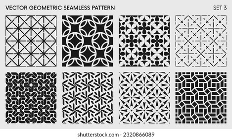 Seamless vector elegant abstract geometric pattern for various design, Black and white rhythmic repeating texture, creative modern background with element various shapes, set 3 svg