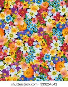 Seamless vector elegant floral pattern on a black background. Multicolor mix of different flowers.