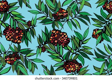 Seamless vector elegant floral pattern with rowan branches.
