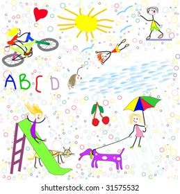 Seamless vector elements of children's drawings