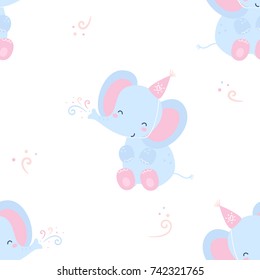 Seamless vector elephant celebrating birthday pattern