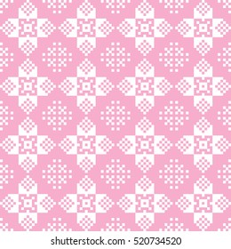 Seamless vector embroidered handmade cross-stitch ethnic ukraine polish pattern pink and white