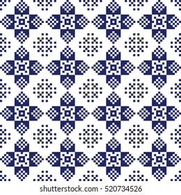 Seamless vector embroidered handmade cross-stitch ethnic ukraine polish pattern white and dark blue