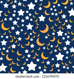 Seamless vector EPS 10 with Night sky and stars. Flat geometric pattern texture. Multicolor abstract background for print and textile
