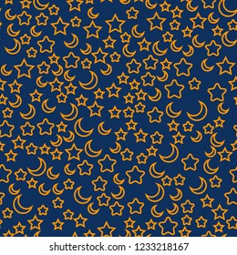 Seamless vector EPS 10 pattern with Night sky stars and moon. 