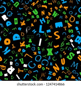 Seamless vector EPS 10 pattern with letters and alphabet. 