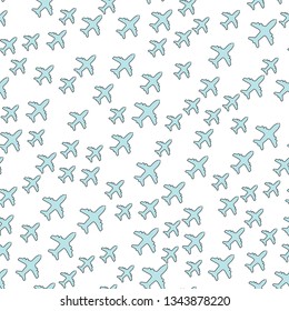 Seamless vector EPS 10 pattern with Plane Aircraft. Travel concept