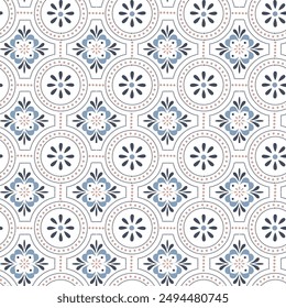 Seamless vector ethnic blue, dark blue ornament. Floor Tiles Moroccan Design Decor For Interior Exterior Home Decoration Murals Design Used Ceramic Tile on white background.