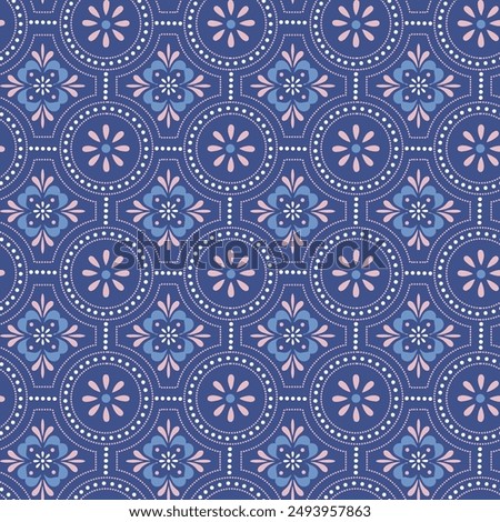 Seamless vector ethnic ornament. Floor Tiles Moroccan Design Decor For Interior Exterior Home Decoration Murals Design Used Ceramic Tile on blue background.