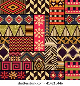 Seamless vector ethnic pattern. Repeating tribal texture. Boho fashion. Colorful geometric ornaments. Can be used for background, textile, coloring book, cover, gift wrap, graphic elements, etc