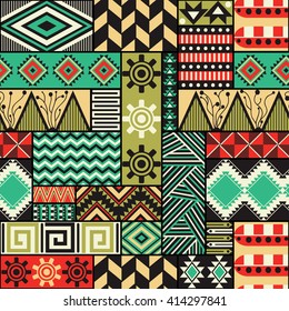 Seamless vector ethnic pattern. Repeating tribal texture. Boho fashion. Colorful geometric ornaments. Can be used for background, textile, coloring book, cover, gift wrap, graphic elements, etc