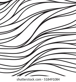 Seamless vector fabric pattern with lines. Abstract monochrome wave nature eco background.