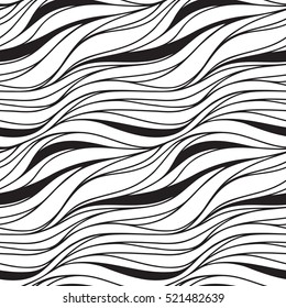 Seamless Vector Fabric Pattern With Lines. Abstract Monochrome Wave Nature Eco Background.