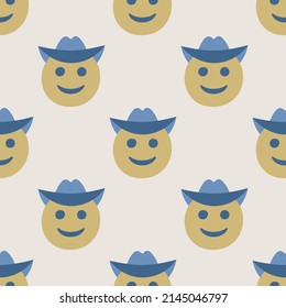 Seamless vector facial expression pattern. Repeat funny cowboy heads background for fabric, textile, wrapping, cover etc.	