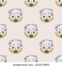 Seamless vector facial expression pattern. Repeat faces background for fabric, textile, wrapping, cover etc.