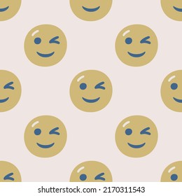 Seamless vector facial expression pattern. Repeat faces background for fabric, textile, wrapping, cover etc.