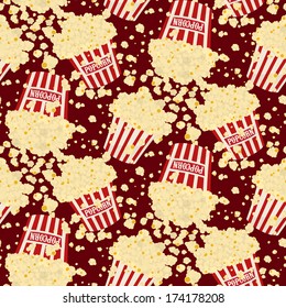 Seamless vector falling popcorn background on brown