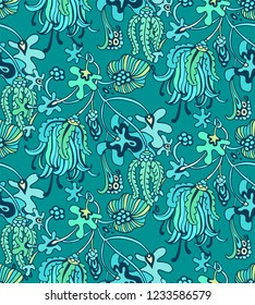Seamless vector fantasy floral pattern with exotic flowers