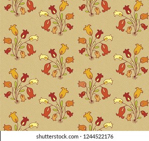 Seamless vector fantasy floral pattern with bouquet of bellflowers, indian style