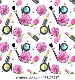 Seamless Vector Fashion Cosmetics Pattern